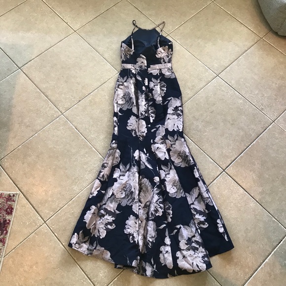 Dylan Gray Navy & Pinkish Silver Floral Prom Gown - Picture 8 of 10
